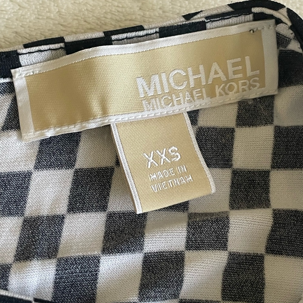 Michael Kors Ruched Check Dress Black White XXS - Picture 10 of 12
